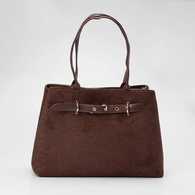 Bolsa De Ombro Gabriela Grande Suede Enfeite Fivela Marrom