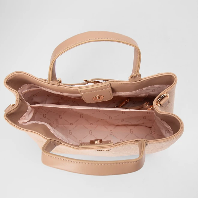 Bolsa De Mão Gabriela Média Suede Transversal Enfeite Fivela Bege