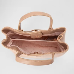 Bolsa De Mão Gabriela Média Suede Transversal Enfeite Fivela Bege
