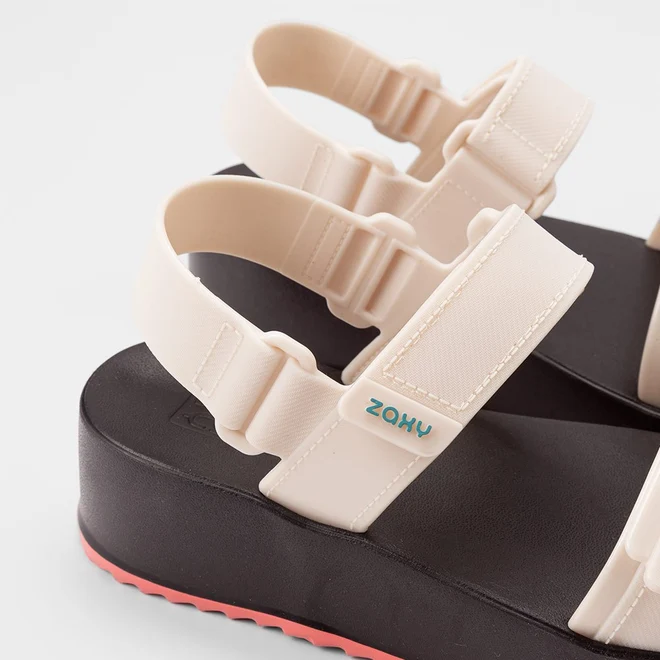 Sandália Feminina Zaxy Flatform Tiras Contato Off White