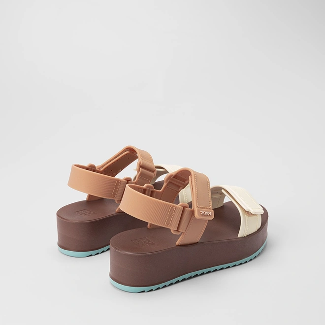 Sandália Feminina Zaxy Flatform Tiras Contato Bege