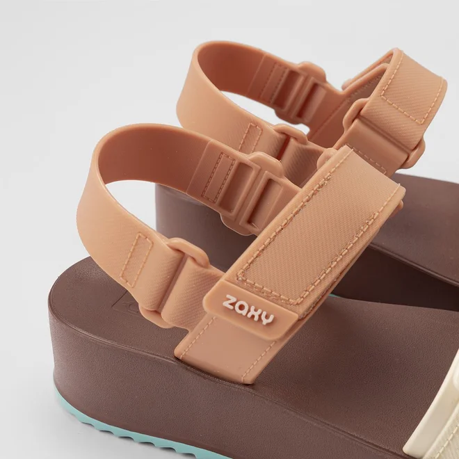 Sandália Feminina Zaxy Flatform Tiras Contato Bege