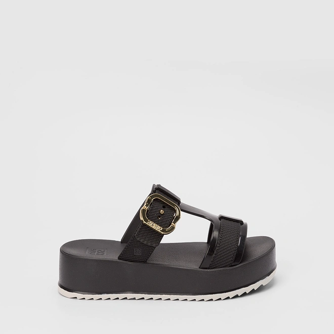 Tamanco Feminino Zaxy Plataforma Enfeite Fivela Preto