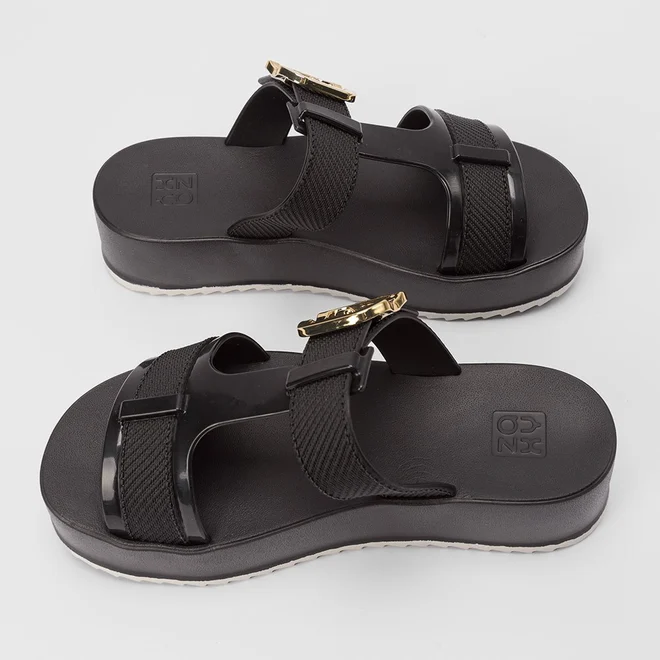 Tamanco Feminino Zaxy Plataforma Enfeite Fivela Preto