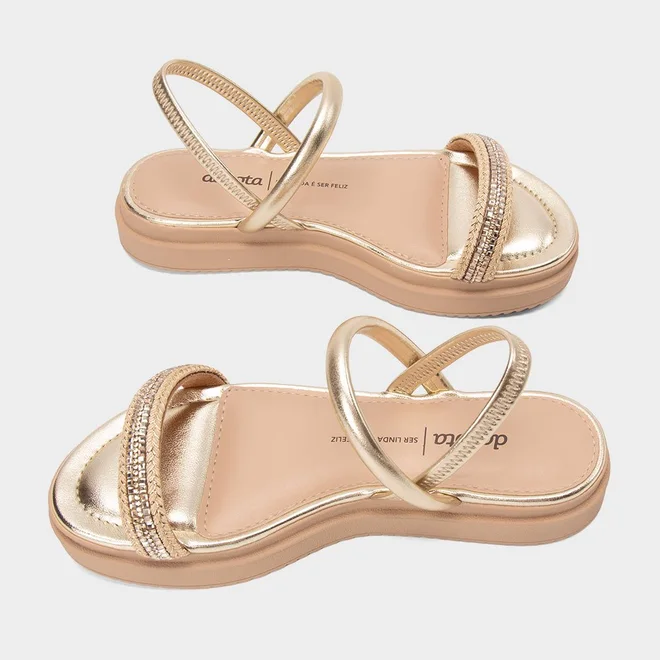Sandália Feminina Dakota Flatform TIras Strass Ouro