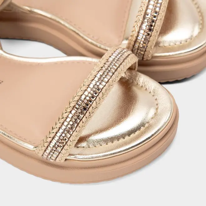 Sandália Feminina Dakota Flatform TIras Strass Ouro