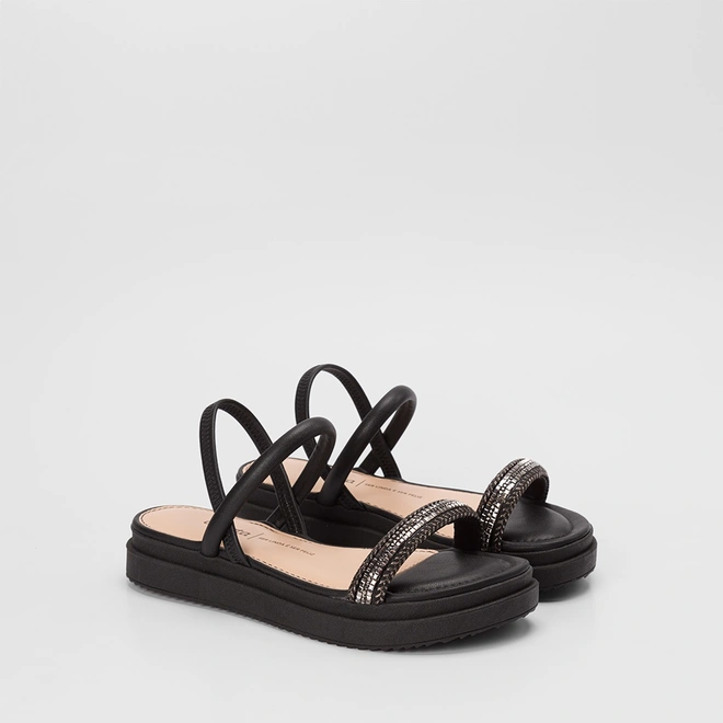 Sandália Feminina Dakota TIras Strass Preto