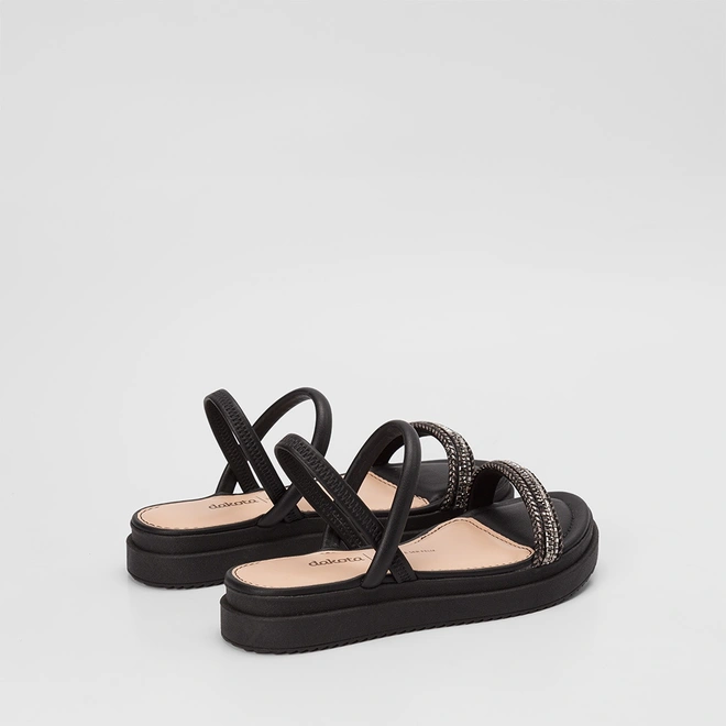 Sandália Feminina Dakota TIras Strass Preto