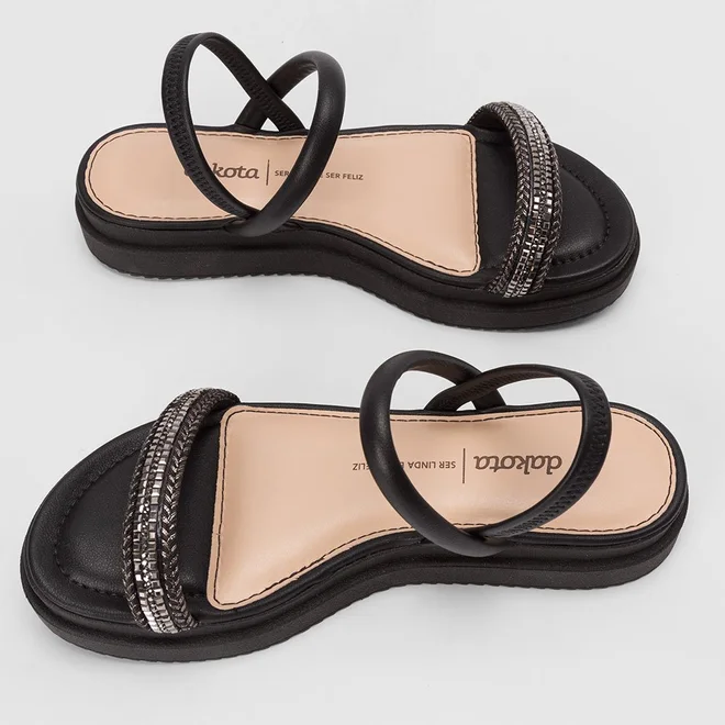 Sandália Feminina Dakota TIras Strass Preto
