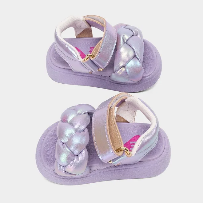 Sandália Bebê Molekinha Tira Tressê Holográfico Roxo