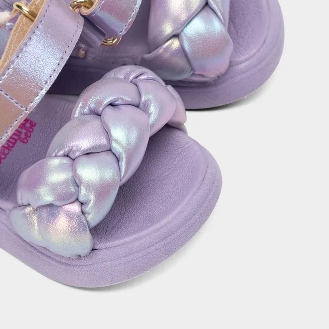 Sandália Bebê Molekinha Tira Tressê Holográfico Roxo