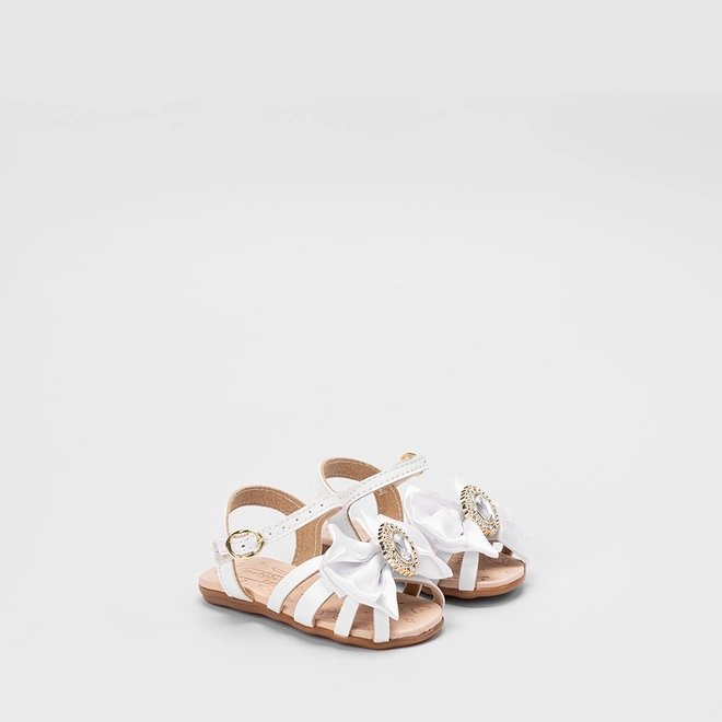 Sandália Bebê Molekinha Detalhe Laço & Pedraria Branco