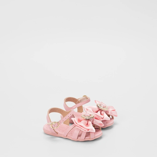 Sandália Bebê Molekinha Detalhe Laço & Pedraria Rosa