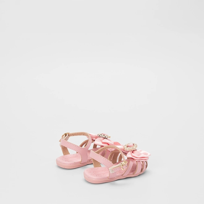 Sandália Bebê Molekinha Detalhe Laço & Pedraria Rosa