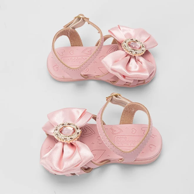 Sandália Bebê Molekinha Detalhe Laço & Pedraria Rosa