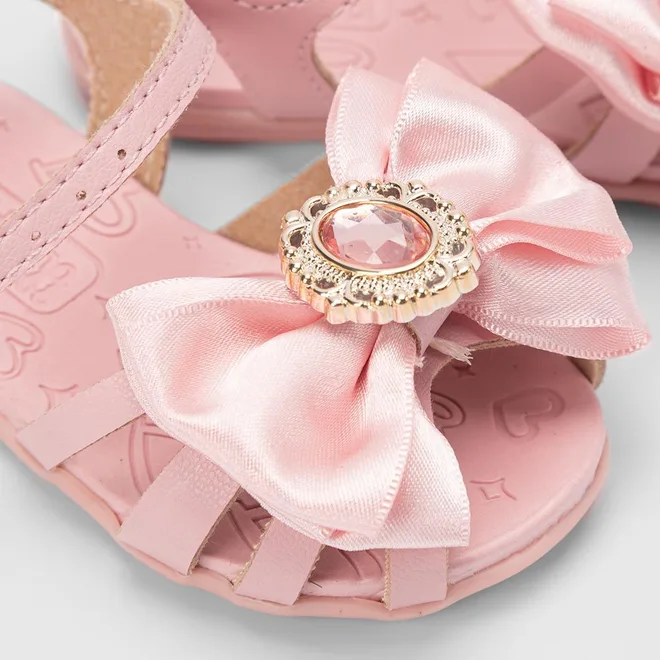 Sandália Bebê Molekinha Detalhe Laço & Pedraria Rosa
