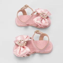 Sandália Bebê Molekinha Detalhe Laço & Pedraria Rosa