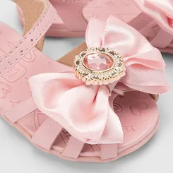 Sandália Bebê Molekinha Detalhe Laço & Pedraria Rosa