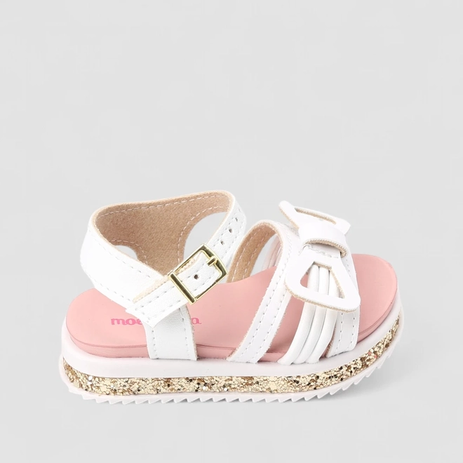 Sandália Infantil Molekinha Verniz Strass Branco Rosa