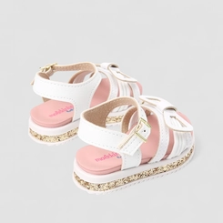 Sandália Infantil Molekinha Verniz Strass Branco Rosa