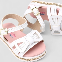 Sandália Infantil Molekinha Verniz Strass Branco Rosa
