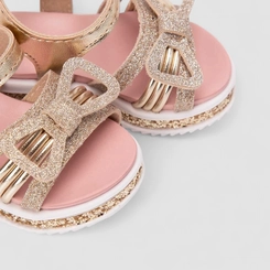 Sandália Bebê Molekinha Detalhe Laço Glitter Metalizado Ouro