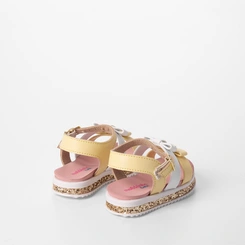 Sandália Bebê Molekinha Tiras Laço Detalhe Paetê Amarelo & Branco