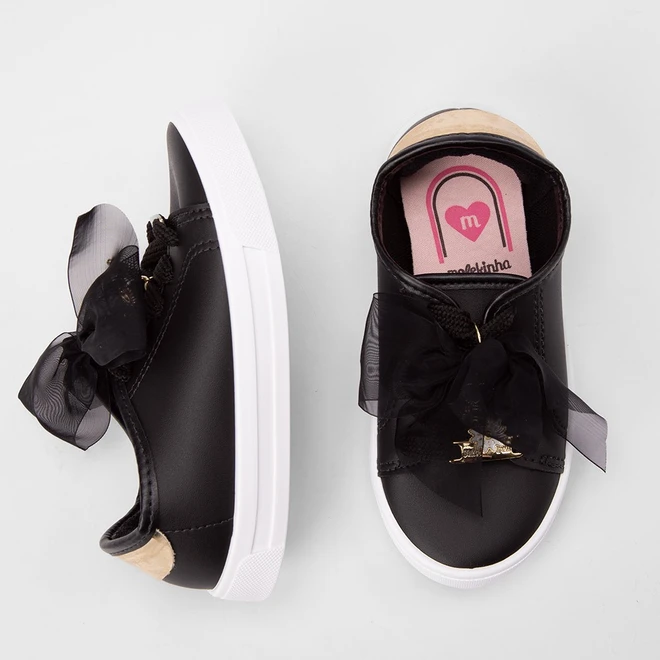 Tênis Casual Infantil Molekinha Detalhe Laço & Pingentes Preto