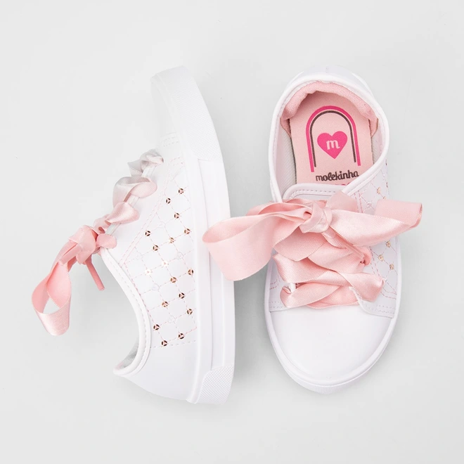 Tênis Casual Infantil Molekinha Detalhe Laço Branco