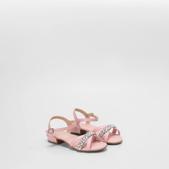 Sandália Infantil Molekinha Tiras Cruzadas Pedraria Rosa