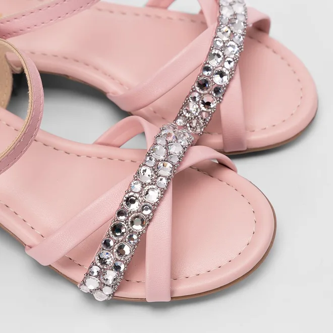 Sandália Infantil Molekinha Tiras Cruzadas Pedraria Rosa