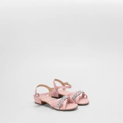 Sandália Infantil Molekinha Tiras Cruzadas Pedraria Rosa