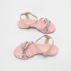 Sandália Infantil Molekinha Tiras Cruzadas Pedraria Rosa
