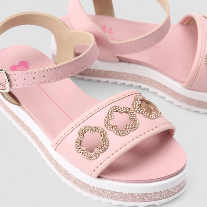 Sandália Infantil Molekinha Glitter Coração & Estrela Rosa