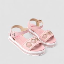 Sandália Infantil Molekinha Glitter Coração & Estrela Rosa