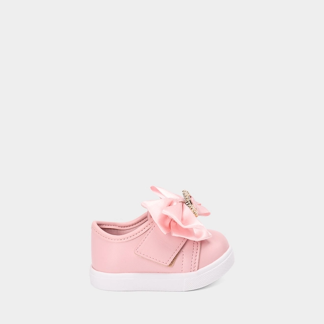 Tênis Casual Molekinha Bebê Tira Contato Detalhe Laço & Pedraria Rosa