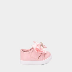 Tênis Casual Molekinha Bebê Tira Contato Detalhe Laço & Pedraria Rosa