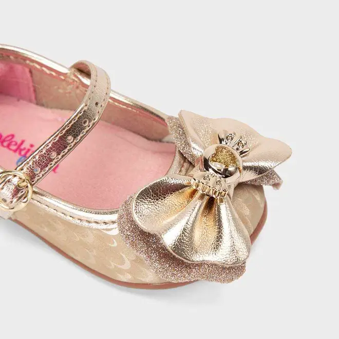 Sapatilha Molekinha Bebê Detalhe Laço Glitter Metalizado Ouro