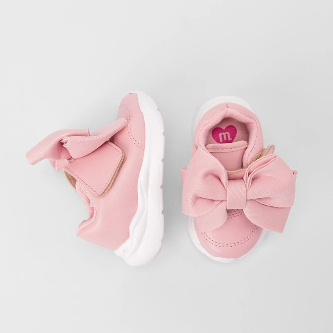 Tênis Casual Bebê Molekinha Tira Contato Enfeite Laço Rosa
