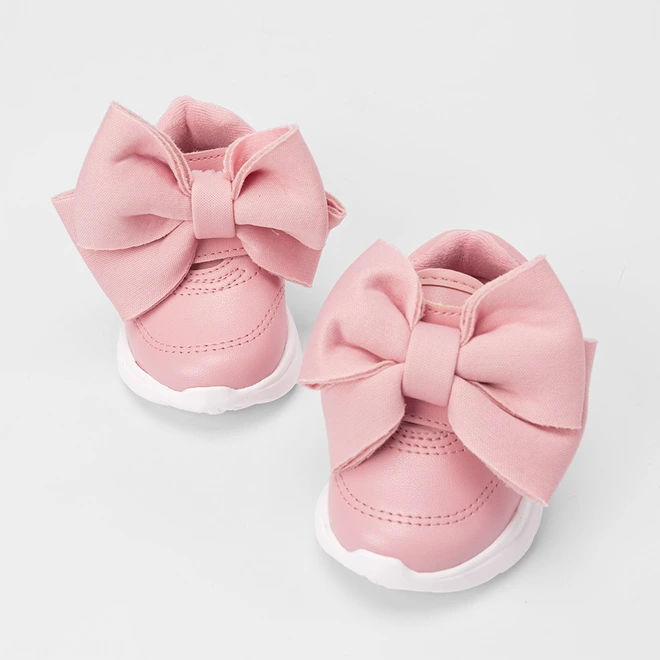 Tênis Casual Bebê Molekinha Tira Contato Enfeite Laço Rosa