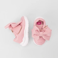 Tênis Casual Bebê Molekinha Tira Contato Enfeite Laço Rosa