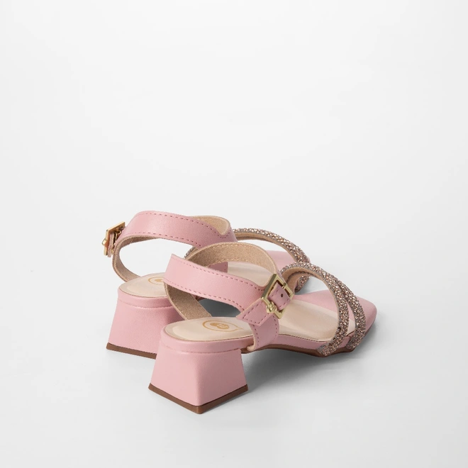 Sandália Infantil Molekinha Salto Geométrico Strass Rosa