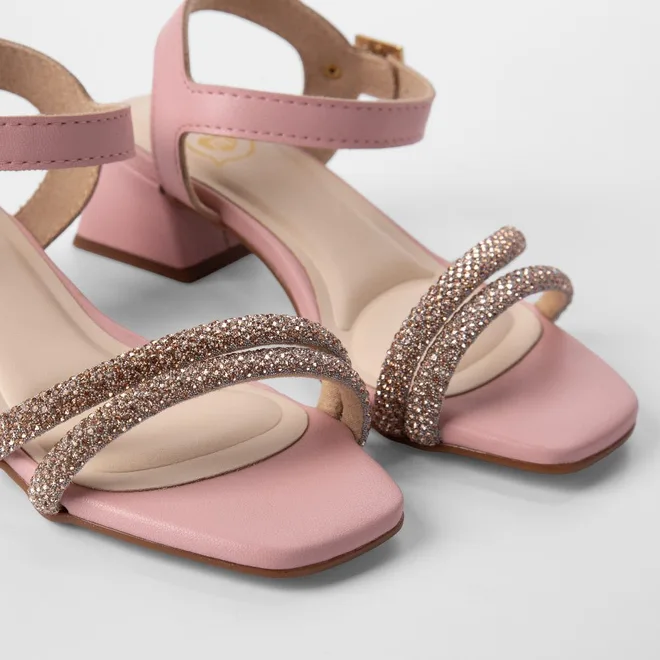 Sandália Infantil Molekinha Salto Geométrico Strass Rosa