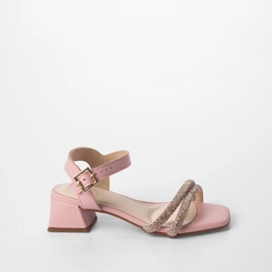 Sandália Infantil Molekinha Salto Geométrico Strass Rosa