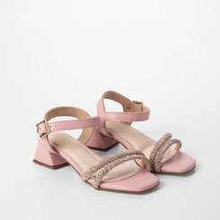 Sandália Infantil Molekinha Salto Geométrico Strass Rosa