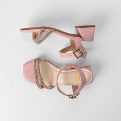 Sandália Infantil Molekinha Salto Geométrico Strass Rosa