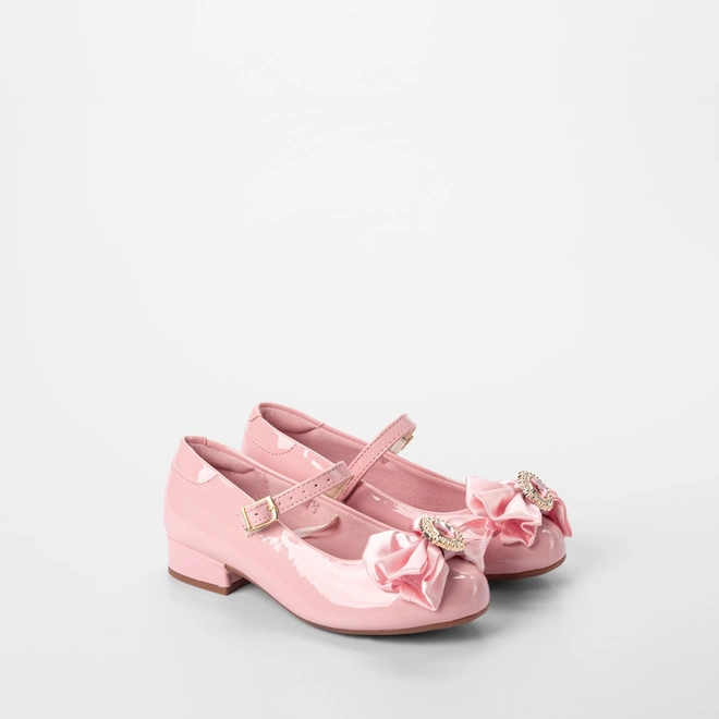 Sapatilha Boneca Infantil Molekinha Detalhe Laço & Pedraria Verniz Rosa