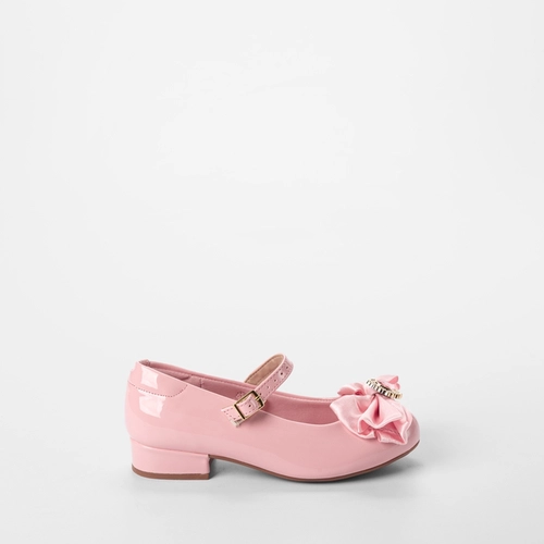 Sapatilha Boneca Infantil Molekinha Detalhe Laço & Pedraria Verniz Rosa