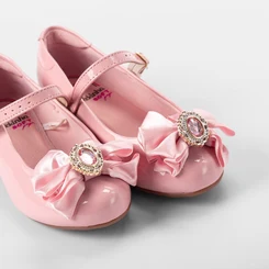 Sapatilha Boneca Infantil Molekinha Detalhe Laço & Pedraria Verniz Rosa