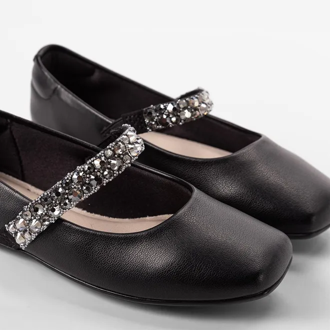 Sapatilha Boneca Infantil Molekinha Tira Pedraria Preto
